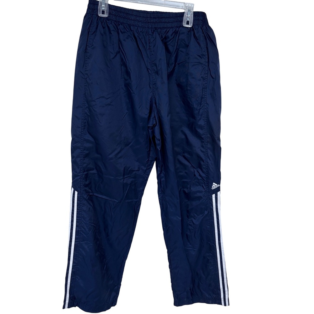 Y2K Adidas Baggy Track Pants Mens Large Navy‎ Blue Swishy Mesh Lined AWV002